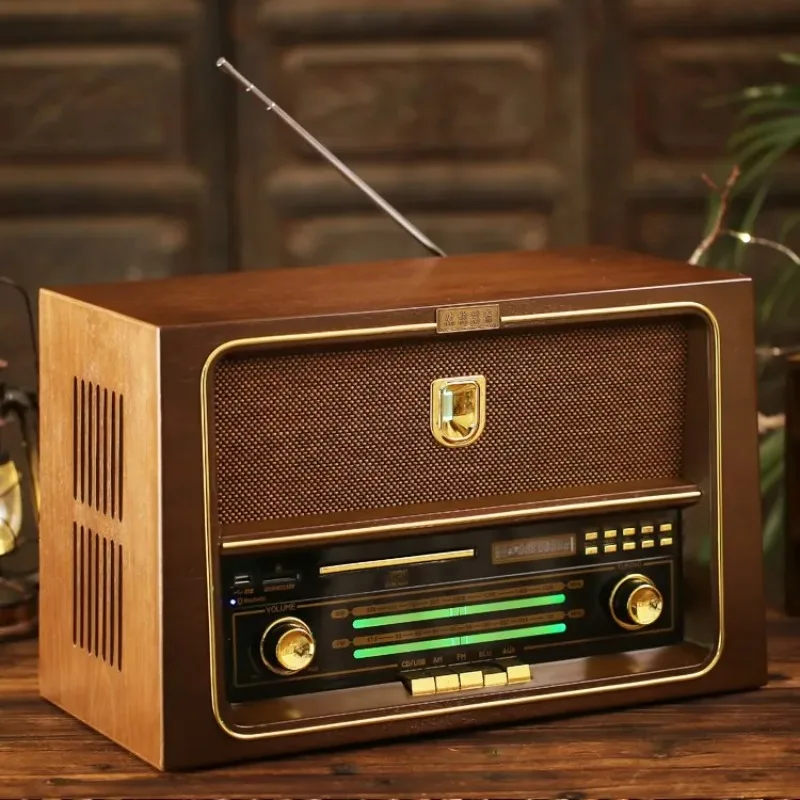 Portable Wireless Retro Audio Receiver Creative Wooden Vintage Remote Control Radio Speaker