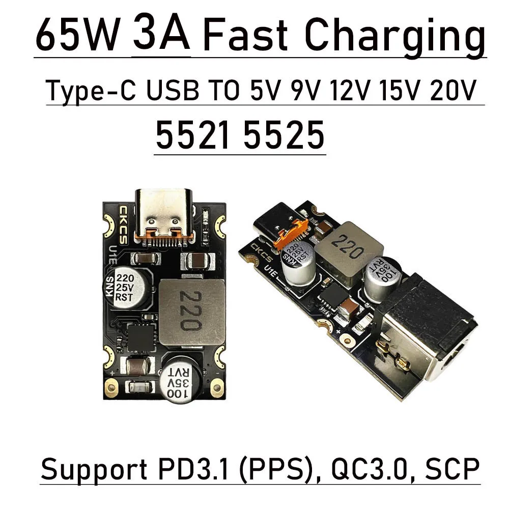 3A PD 65W Szybkie ładowanie USB typu C Adapter szybkiego ładowania DC 5V 9V 12V 15V 20V 5525 5521 Zasilanie konwersji PD3.0 PPS QC3.0 SC