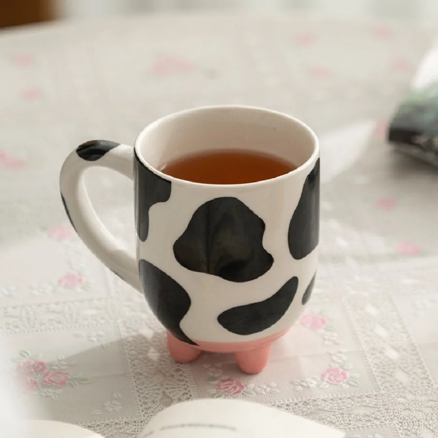 1PC 17oz Cow Pattern Ceramic Coffee Mug 500ml Multipurpose Drink Cup for Summer Winter Daily Use Gift