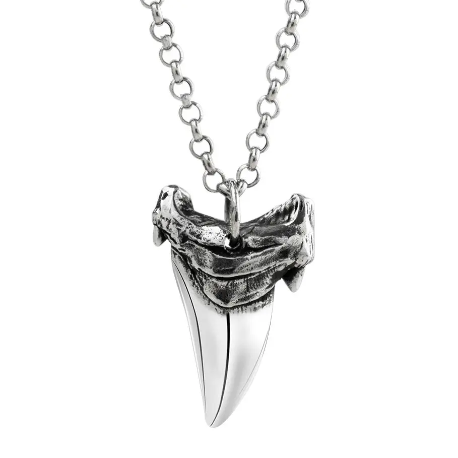 

S925 Sterling Silver Shark Tooth Pendant Necklace Punk Hip Hop Sea Marine Animal Teeth Silver Jewelry for Party Gift