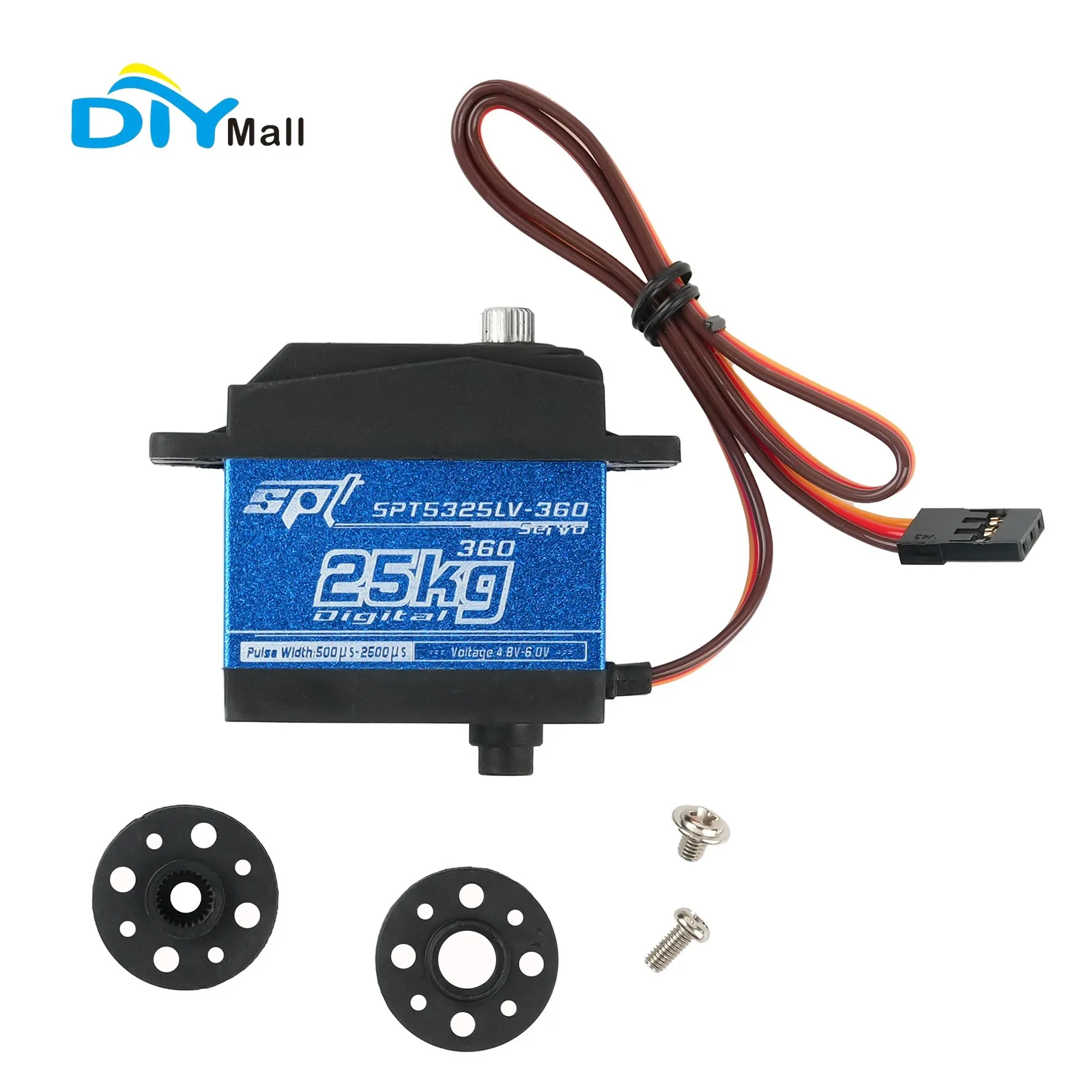

SPT5325LV 360° ° Непрерывное вращение, 25 кг, цифровой двухосевой сервопривод с металлической шестерней, 4,8-6 В для радиоуправляемого робота Arduino DIY