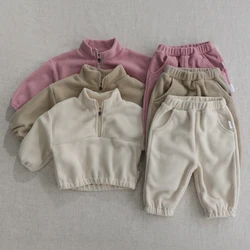 Autumn Winter Toddler Baby Sports Clothes Suit Infant Baby Boys Girls Plush Wear Clothing Set Long Sleeve Pullover Tops+Pants