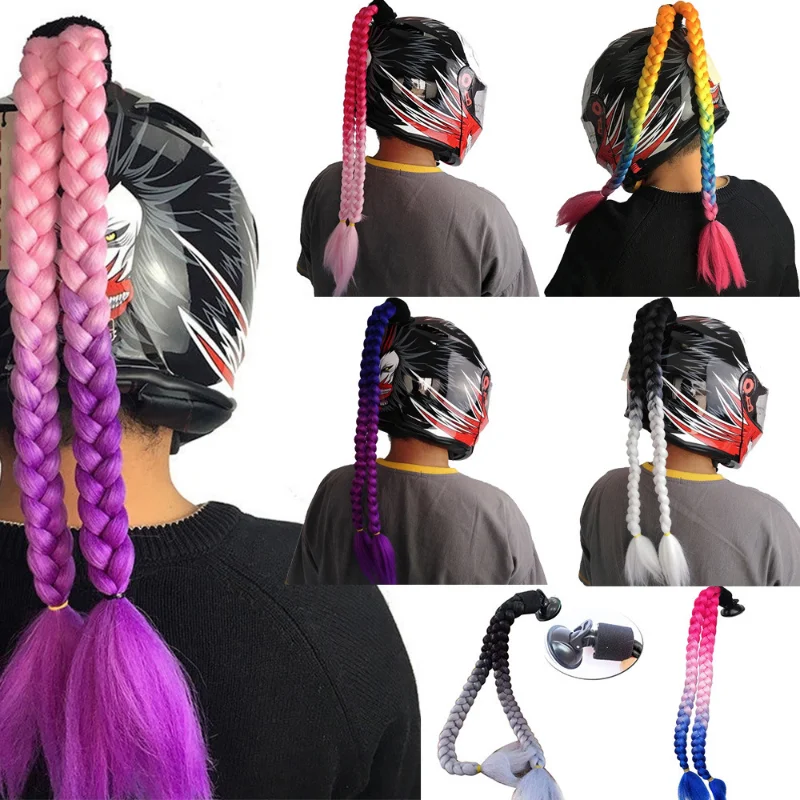 Motorcycle Riding Helmet Suction Cup Colorful Double Ponytail Decoration Motorcycle Helmet Thick Ponytail Accessory