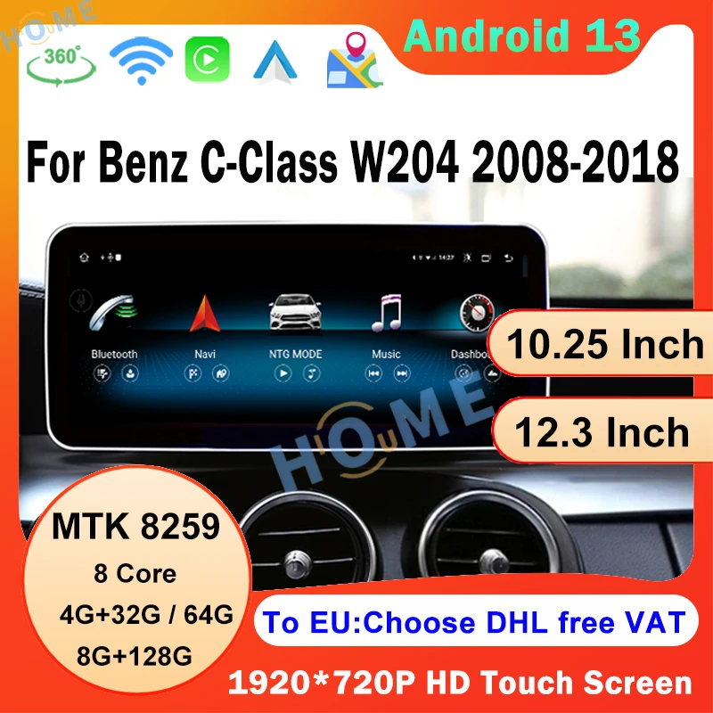 

Wireless Carplay Auto Android 13 MTK 8259 Car Multimedia Screen Video Player GPS Navigation For Mercedes Benz C Class W205 S205