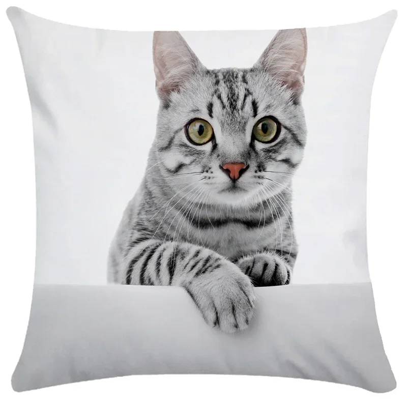 Cute Pet Cat Throw Pillow Cover with Short Plush Print for Living Room Sofa Decoration Cushion Cover Pillow Covers Decorative