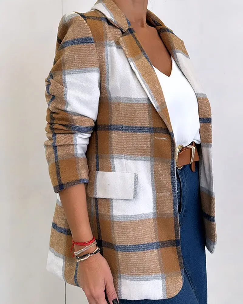 เสื้อโค้ทผู้หญิง สไตล์ลำลอง สำหรับฤดูใบไม้ผลิและฤดูใบไม้ร่วง ผ้าขนสัตว์ กระดุมเดี่ยว ปกสูท ทรงหลวม สไตล์เรียบง่าย