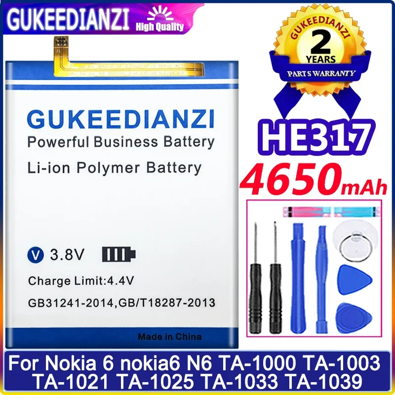 GUKEEDIANZI HE317 4650mAh Battery For Nokia 6 N6 TA-1000 TA-1003 TA-1021 TA-1025 TA-1033 TA-1039 Batteries Bateria