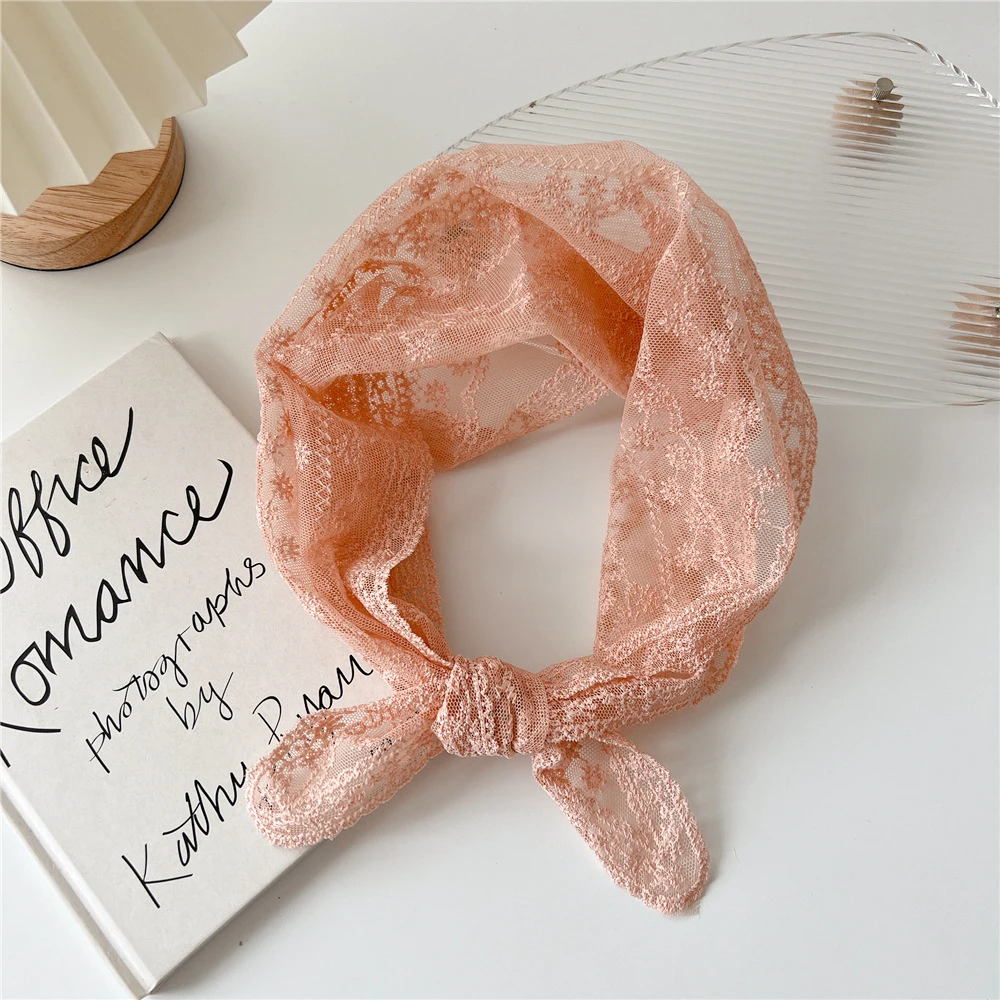 Thin Flower Lace Triangle Scarf Gauze Headscarf Hollow Out Floral Head Neck Scarf Solid Color Scarves Embroidered Small Shawls