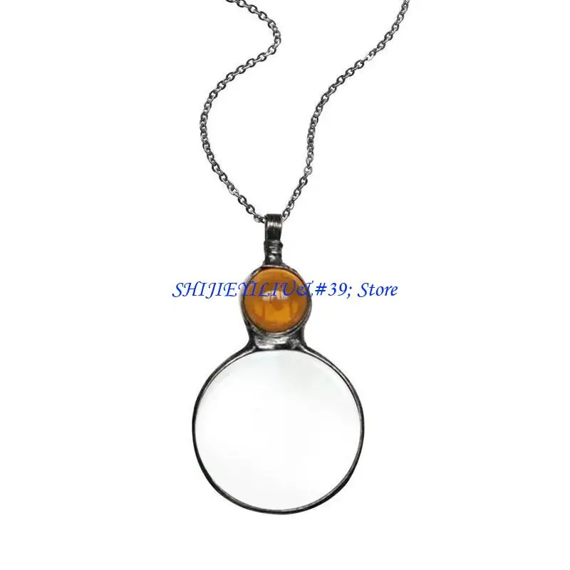 E21F Vintage Antique Multicolor Loupe Pendant Necklace Gift for Women Link Chain