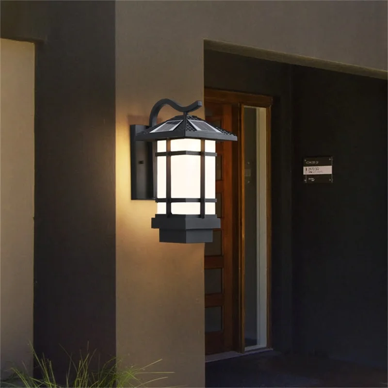 TEMOU Solar Wall Light Fixture Outdoor Modern LED Sconce Impermeável Pátio Iluminação para varanda Pátio Pátio Villa Corredor