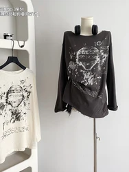 Fall Women Harajuku Fashion T-Shirts Long Sleeve Tees Grunge Gothic Graphic Tops Cyber Oversize Y2k Streetwear Loose Casual Tide