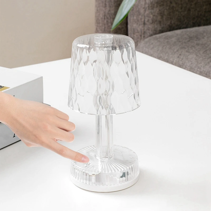 TKOH-LED โคมไฟคริสตัลคริสตัลโปรเจคเตอร์ไฟกลางคืน USB 3 ประเภทโคมไฟกลางคืนโคมไฟข้างเตียงแบบชาร์จไฟได้