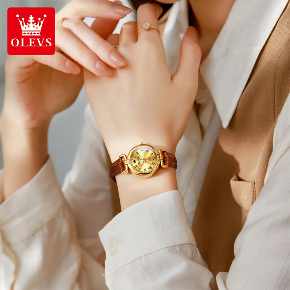 OLEVS 5645 Original Women's Quartz Wristwatch Roman Scale Calendar Leather Strap Luminous Fashion Elegant Ladies Dress Watch