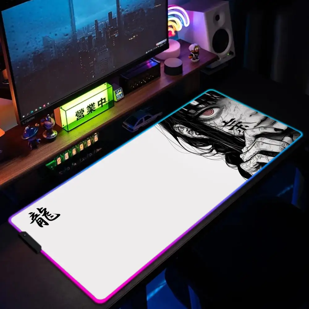 

Dark Girl Chinese Characters Anime Mouse Pad RGB Lighted Keyboard Pads Office Computer Accessories LED Anti-slip Game Table Mat