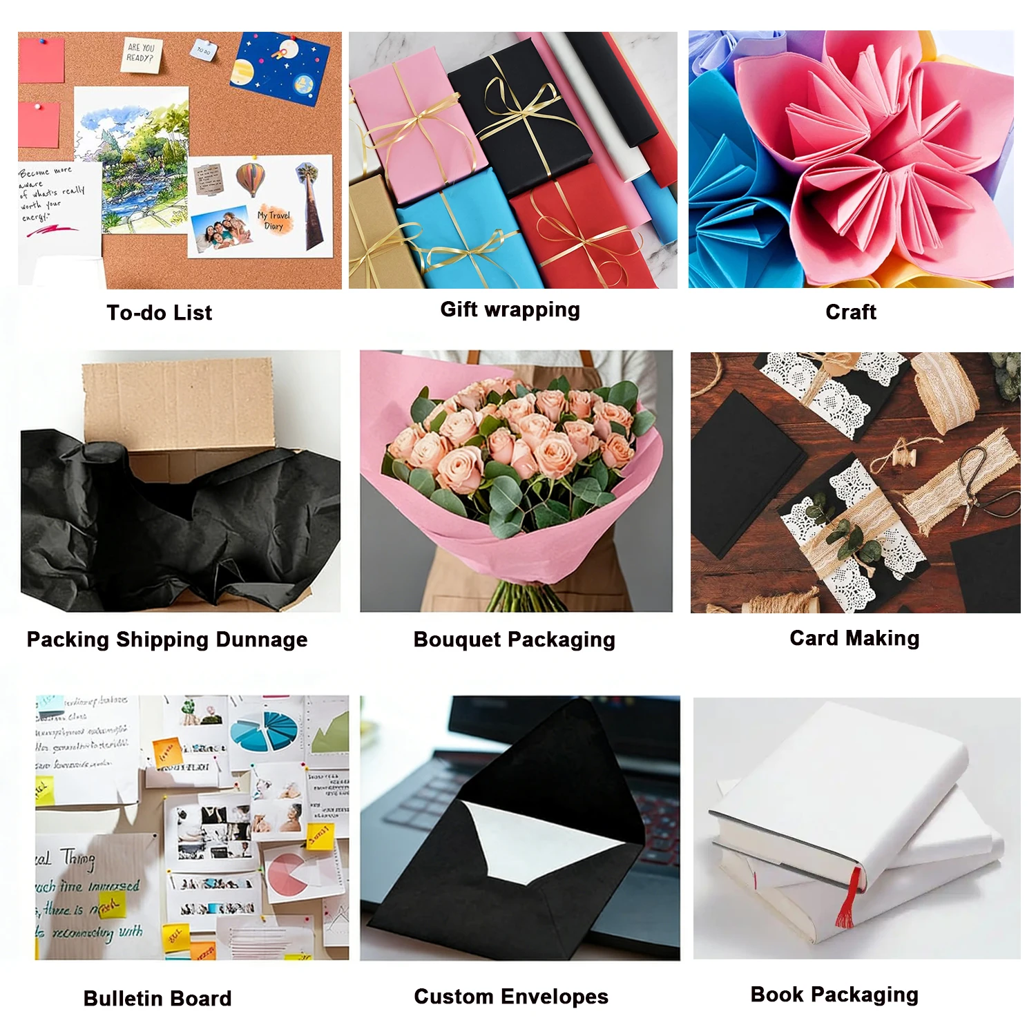 1-2 لفة كرافت لورق الهدايا الأسود اوريغامي التفاف لفة تصميم التعبئة والتغليف الملونة المعاد تدويرها ورق ألبوم القصاصات من الورق المقوى