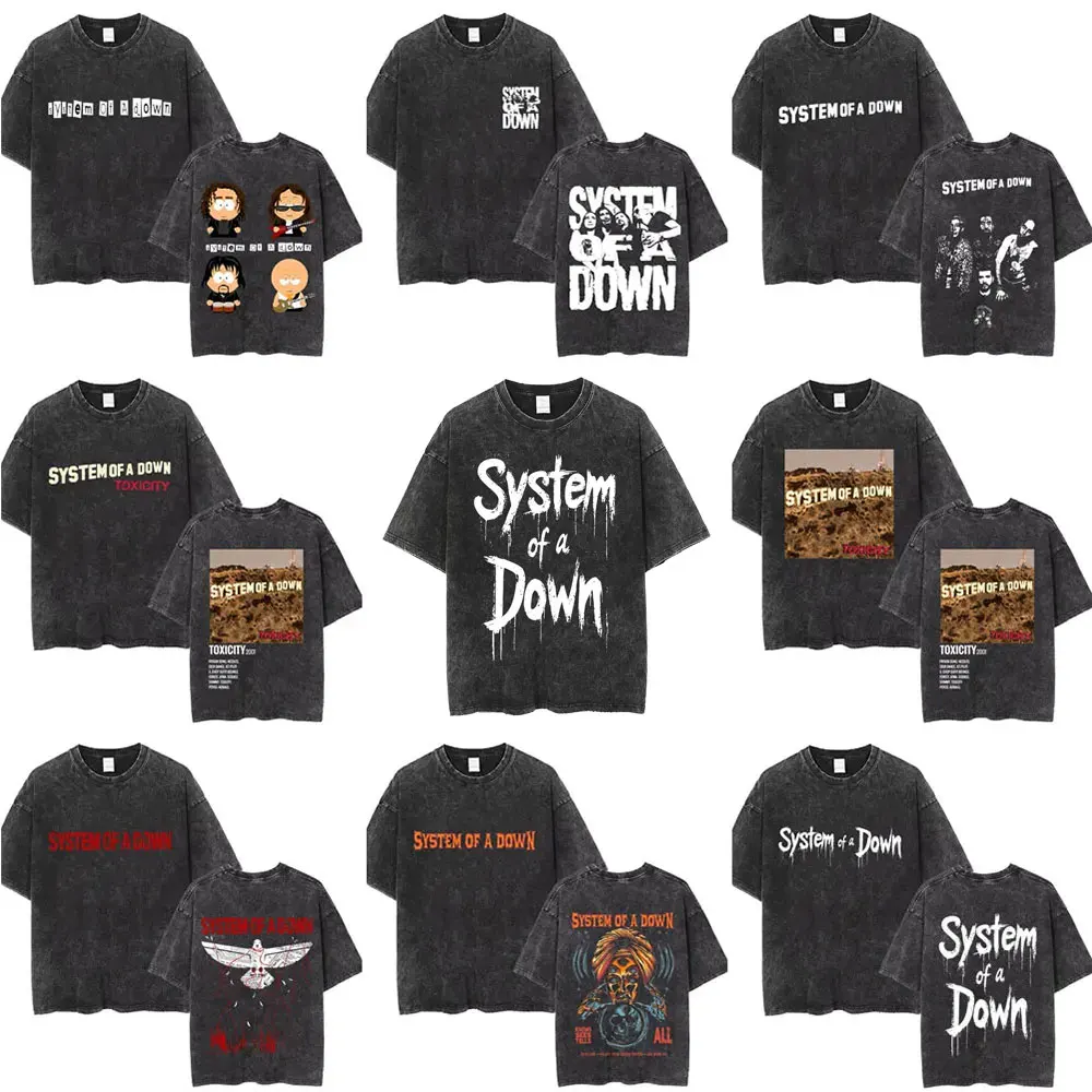 

Washed Vintage System of A Down Music Album Graphic T-shirt Men Women Rock Oversized T Shirt 90s Alternative Metal Merch Tshirt