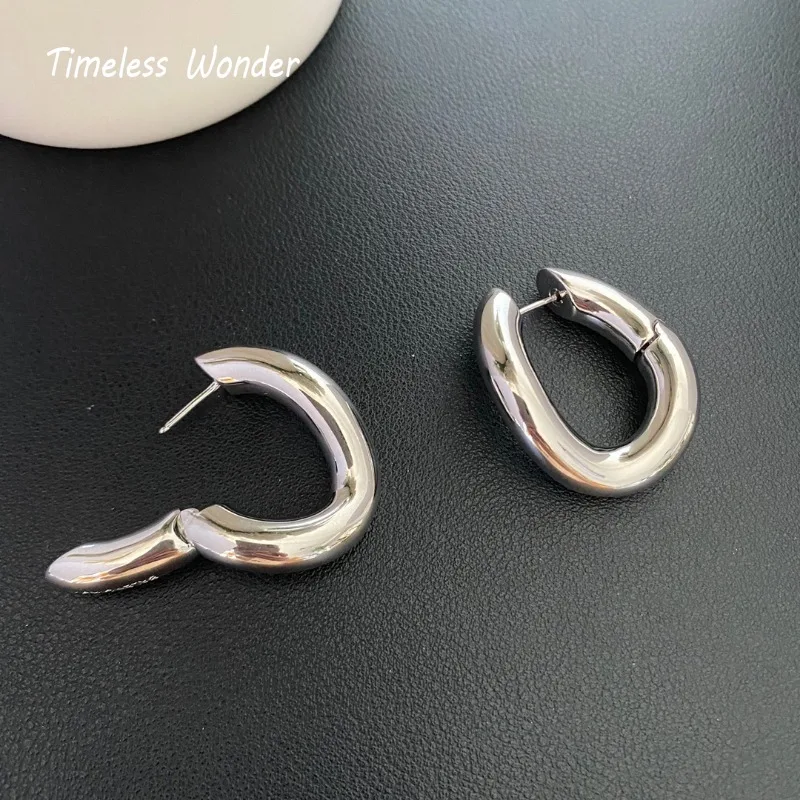 Timeless Wonder Brass Geo Swirl Hoop Earrings for Women Designer Jewelry Gift Goth Runway Top Luxury Brincos Cute Classy 4233