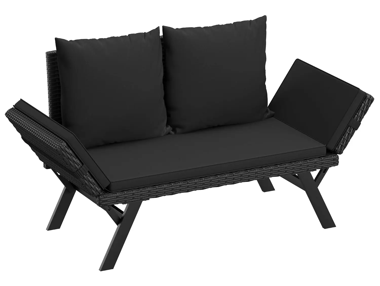Patio Furniture Rattan Convertible Sofa with Adjustable Arms Black, Customized