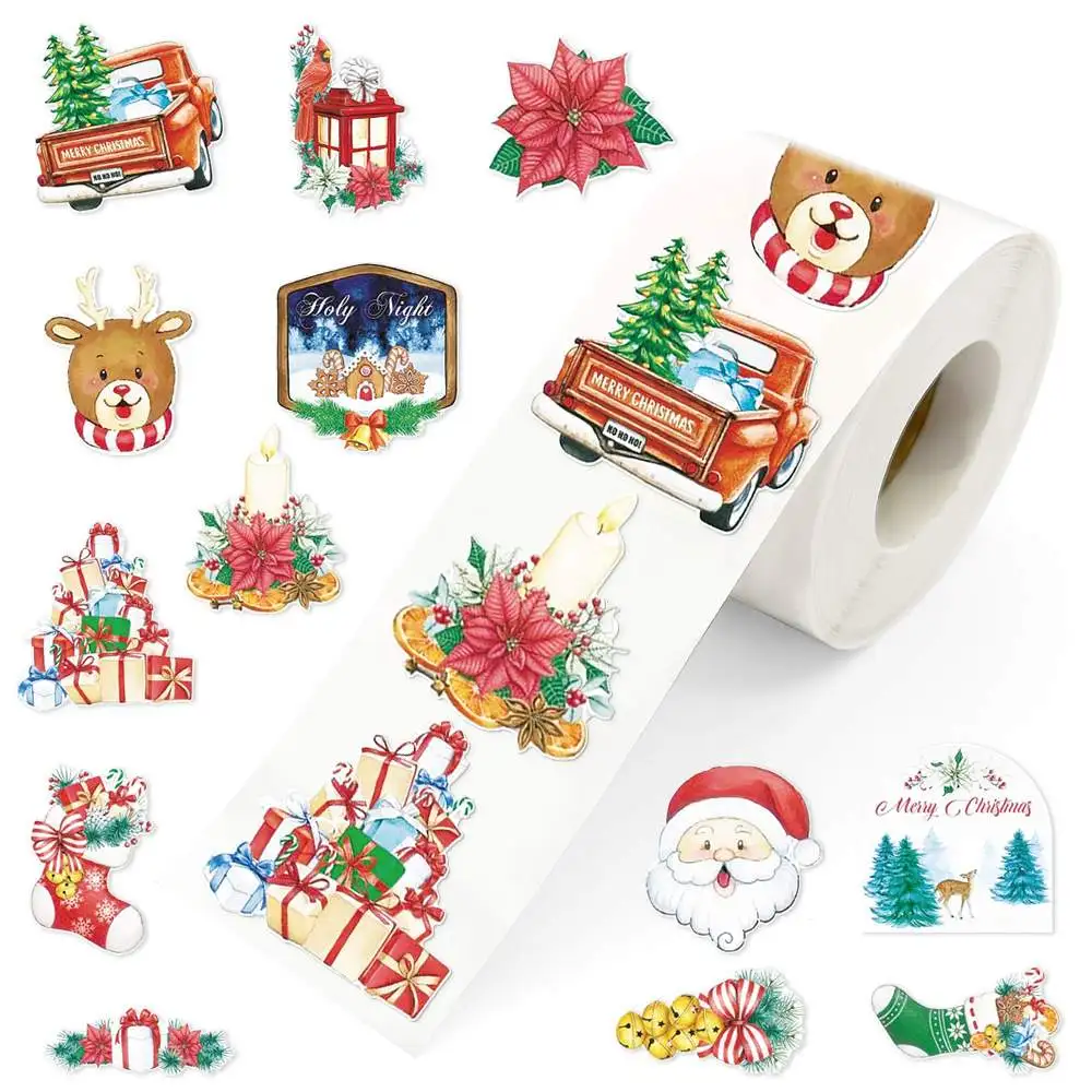 100-500Pcs 1 Inch Watercolor Christmas Stickers Assorted Cute Santa Reindeer Xmas Label for Gift Wrapping Small Business Packagi