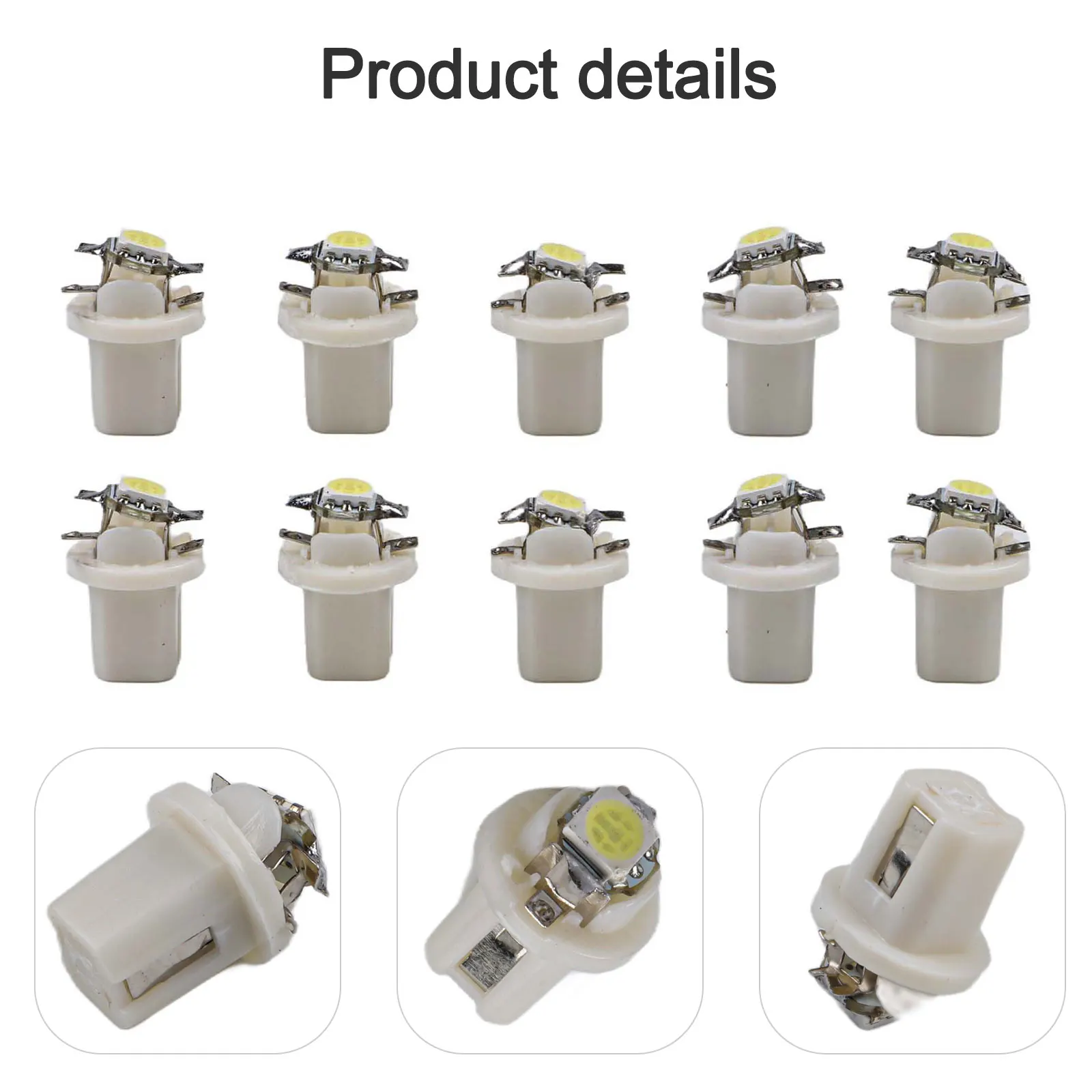 10Pcs T5 B8.5D 5050 LED Car Cob Dash Board Bulb B8.4D Instrument Panel DC 12V Indicator Lamp Light Vehicle White 15.5mm