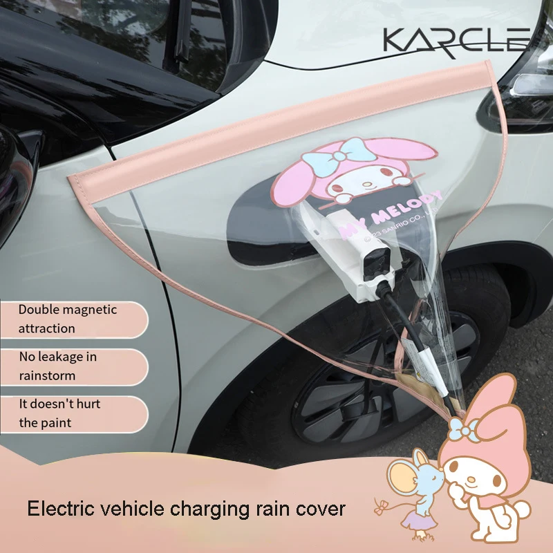 Kawaii Anime Cartoon Car Accessories Cinnamoroll My Melody New Energy Vehicles Electric Car Charge Rain Cover Anti-Leakage Gift