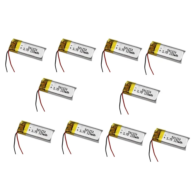 

10PCS Banggood 3.7V 120mAh 501230 051230 Lipo Polymer Lithium Rechargeable Li-ion Battery Cells for GPS Bluetooth MP4 MP5 Toys