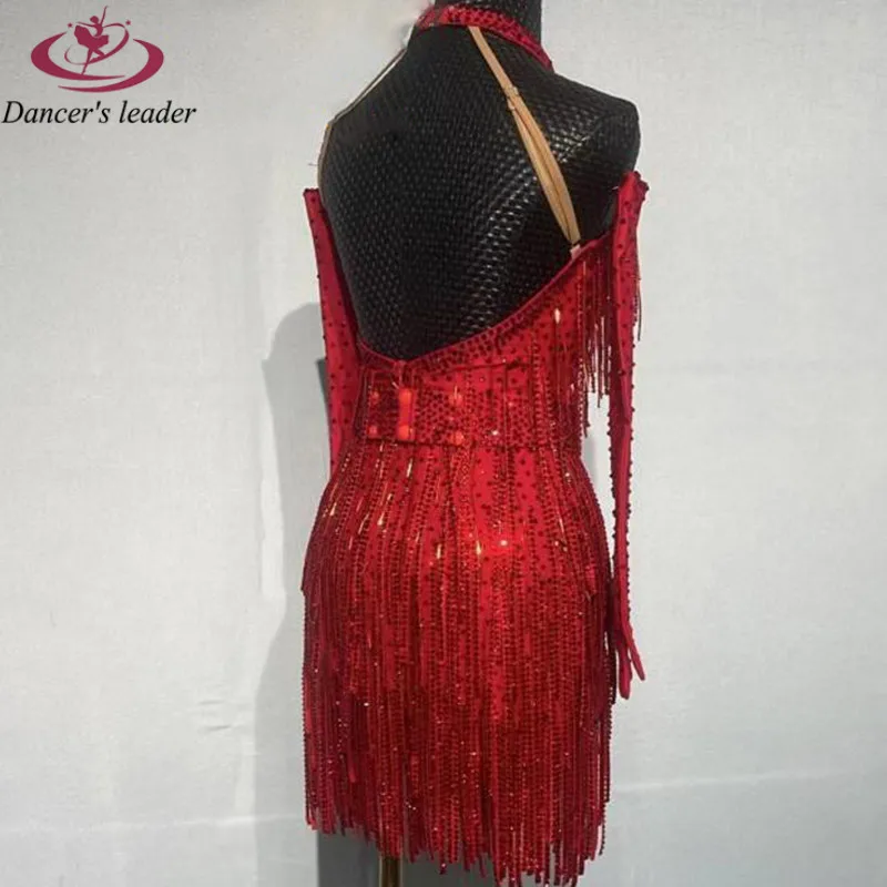 Latin Dance Dress High-end Customized Solid Color Cross Hanging Neck Tassels Cha Tango Female Adult Stage Professional Clothing