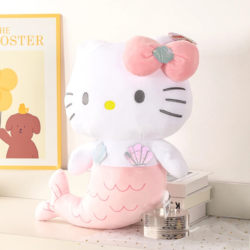 Sanrio Doll Hellokitty Kuromi MyMelody 플러시 장난감 변형 인어 카와이 베개 RoomDecoration 애니메이션 주변 장치 생일 선물