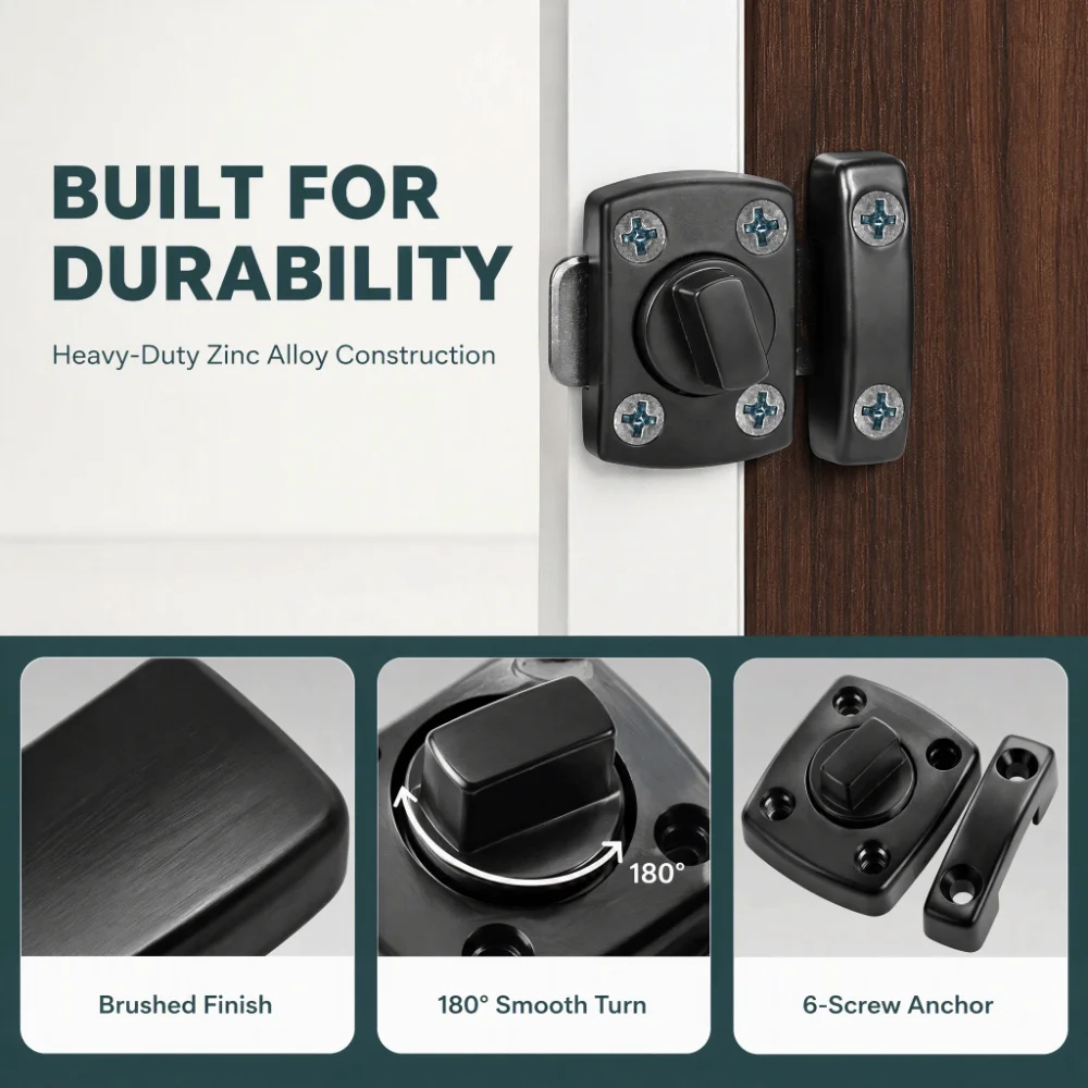 2set Household Zinc Alloy Rotate Bolt Latch With Screws Black Safety Door Latch Cabinet Bolt Latch Door