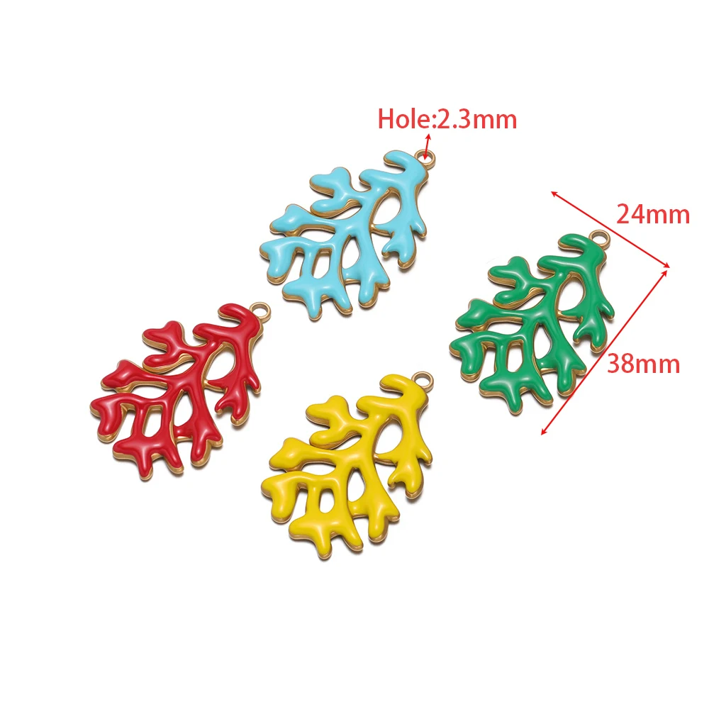 5 قطعة 38x24 مللي متر المينا المرجان السحر الفولاذ المقاوم للصدأ مطلية بالذهب المعلقات DIY بها بنفسك النساء صنع المجوهرات قلادة أقراط لوازم
