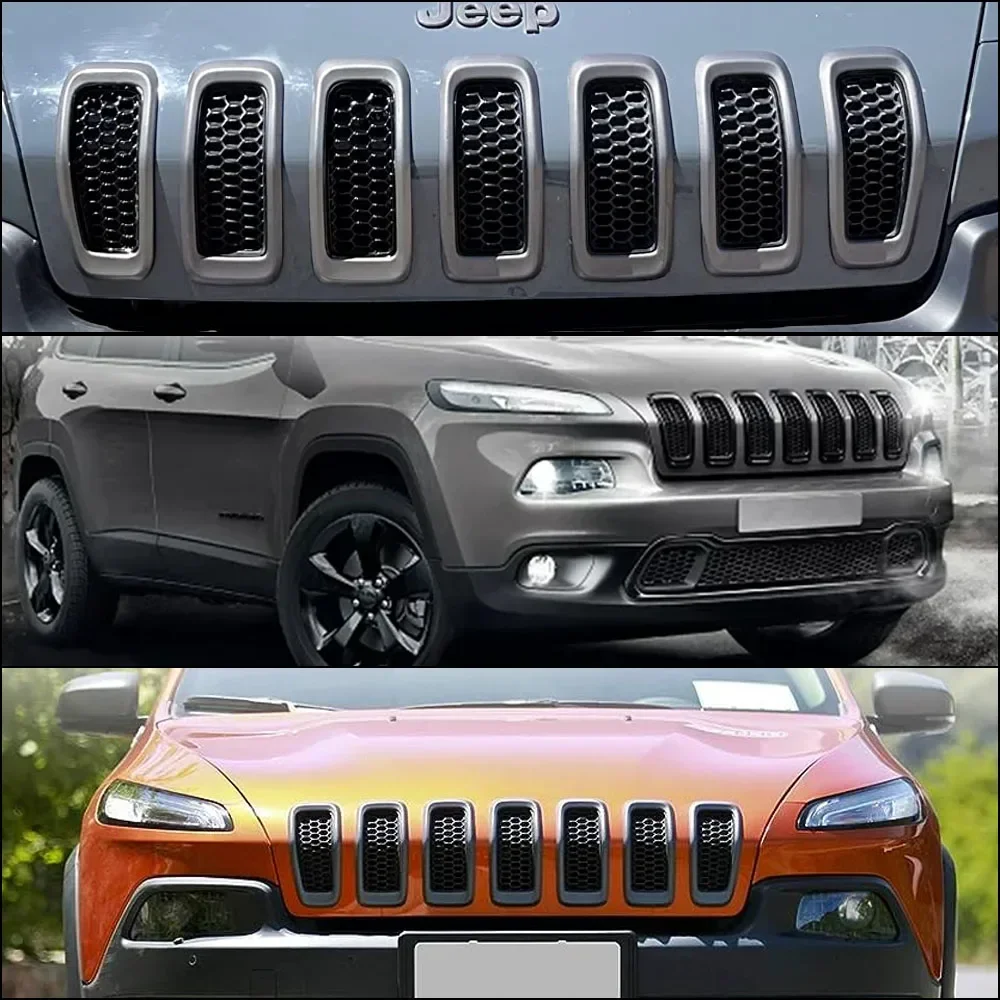 7 buah Bumper depan mobil pusat Grill, Trim penutup untuk 2014-2018 Jeep Cherokee 4-Door Grille Grill Cover Trim Insert Kit