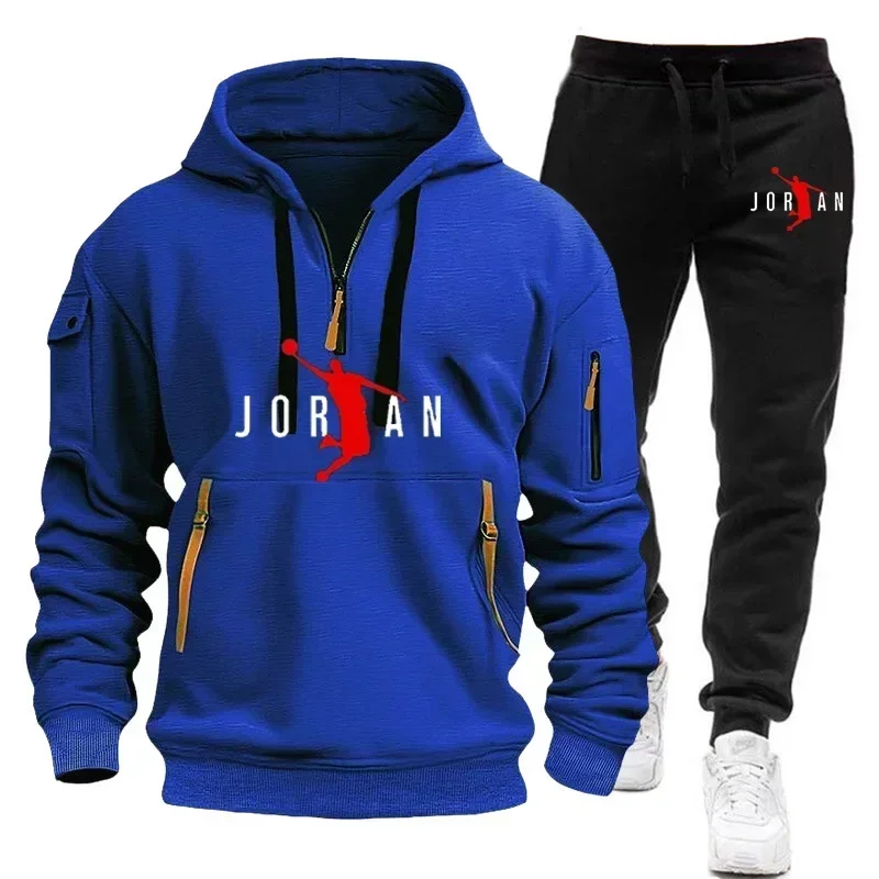 

Spring and Autumn Hoodie Set for Men Trendy Brand Casual Sports Set Winter Plush Thick Large Coat
