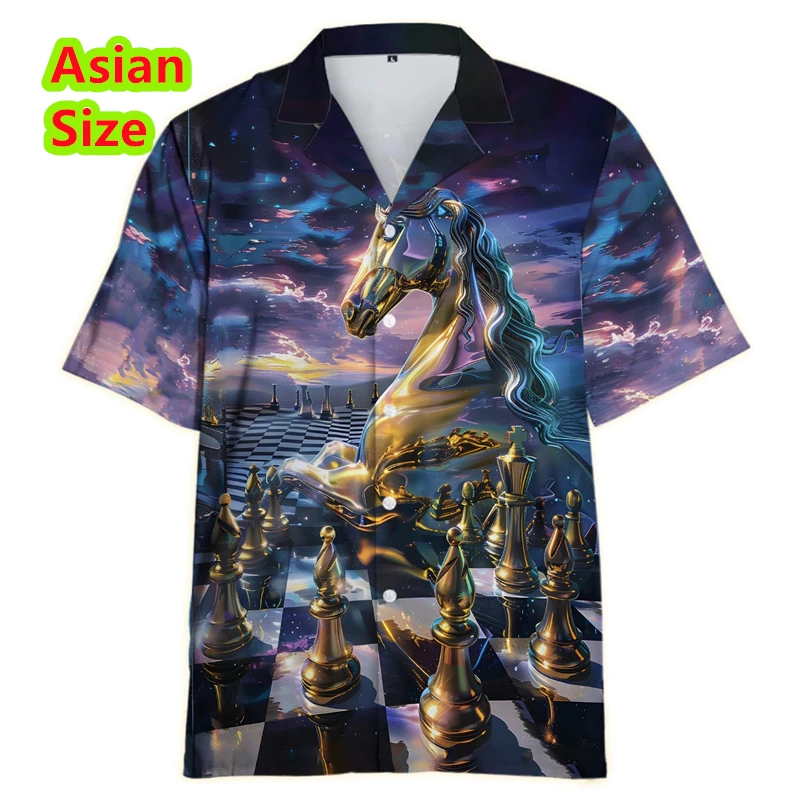 

2025 Game Chess Color 3D Print Man Shirts Women Shirts Single-Breasted Short Sleeve Hawaii Shirts Blouse Men's Lapel Blouse tops