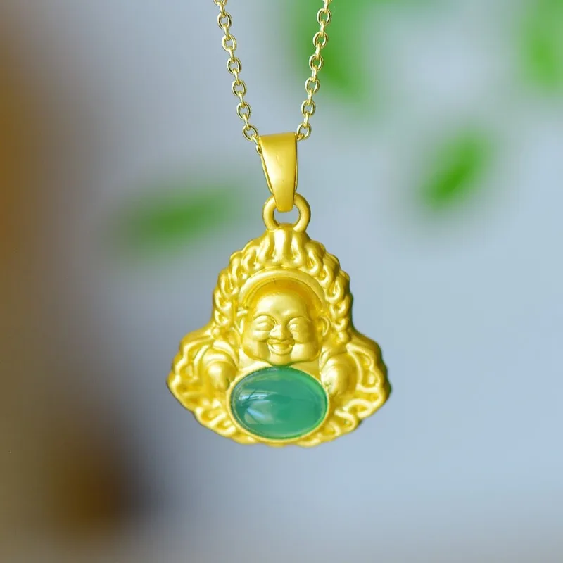 

Медный инкрустированный халцедон Maitreya Будда Модный кулон для женщин