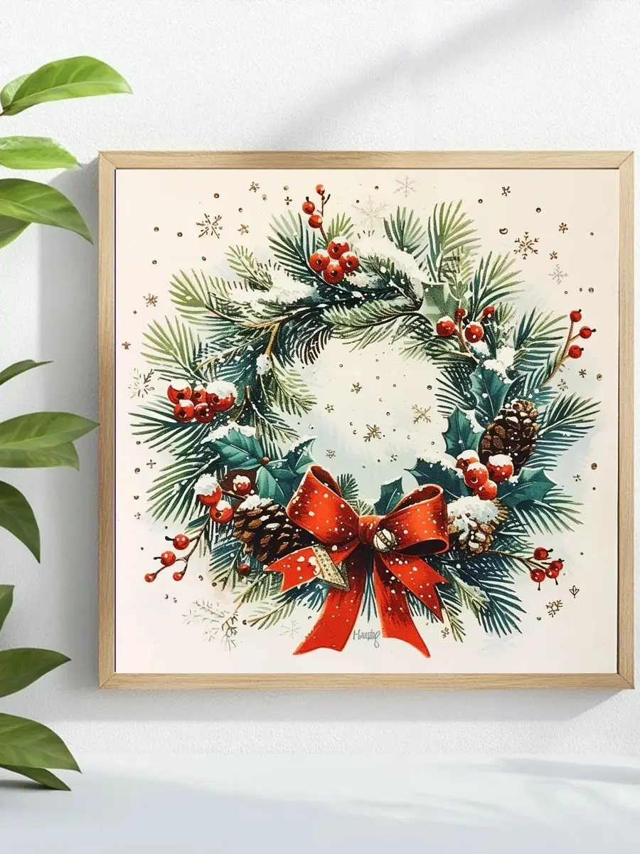 Weihnachtskranz 40X40CM/15,74 Zoll Kreuzstich-Set DIY 11CT/14CT Stickerei und Kreativität Hobby-Stickset – Detail 1