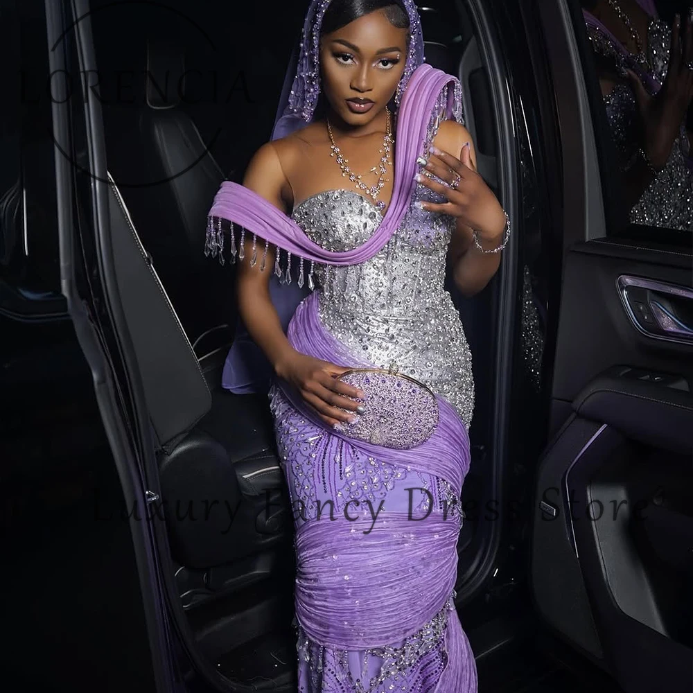 Sparkling Diamond Prom Dresses 2025 Glitter Mermaid Sleeveless Crystal Wedding Party Gowns Woman Dress Customized فساتين