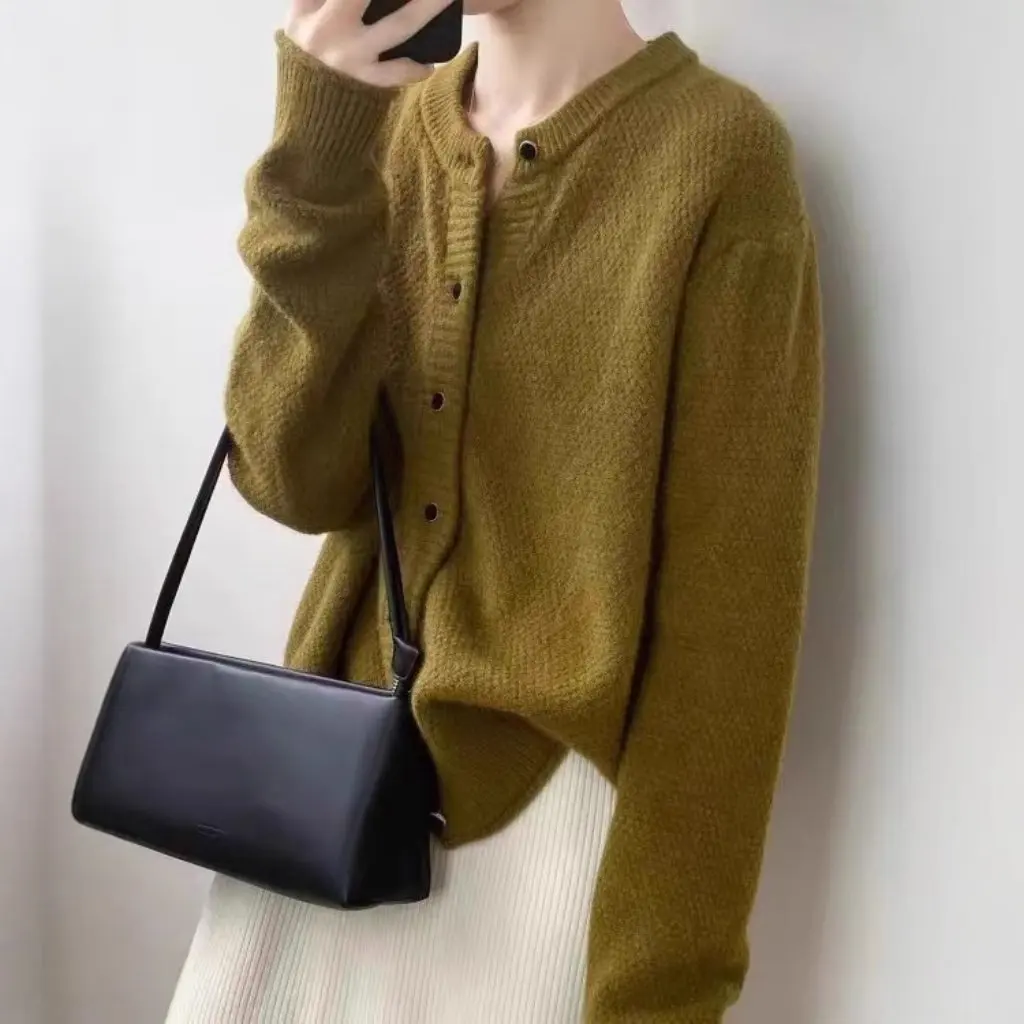 

Women's Solid Color Simple Cardigan Jacket Retro Lazy Style Loose Sweater Open Front Casual Outerwear
