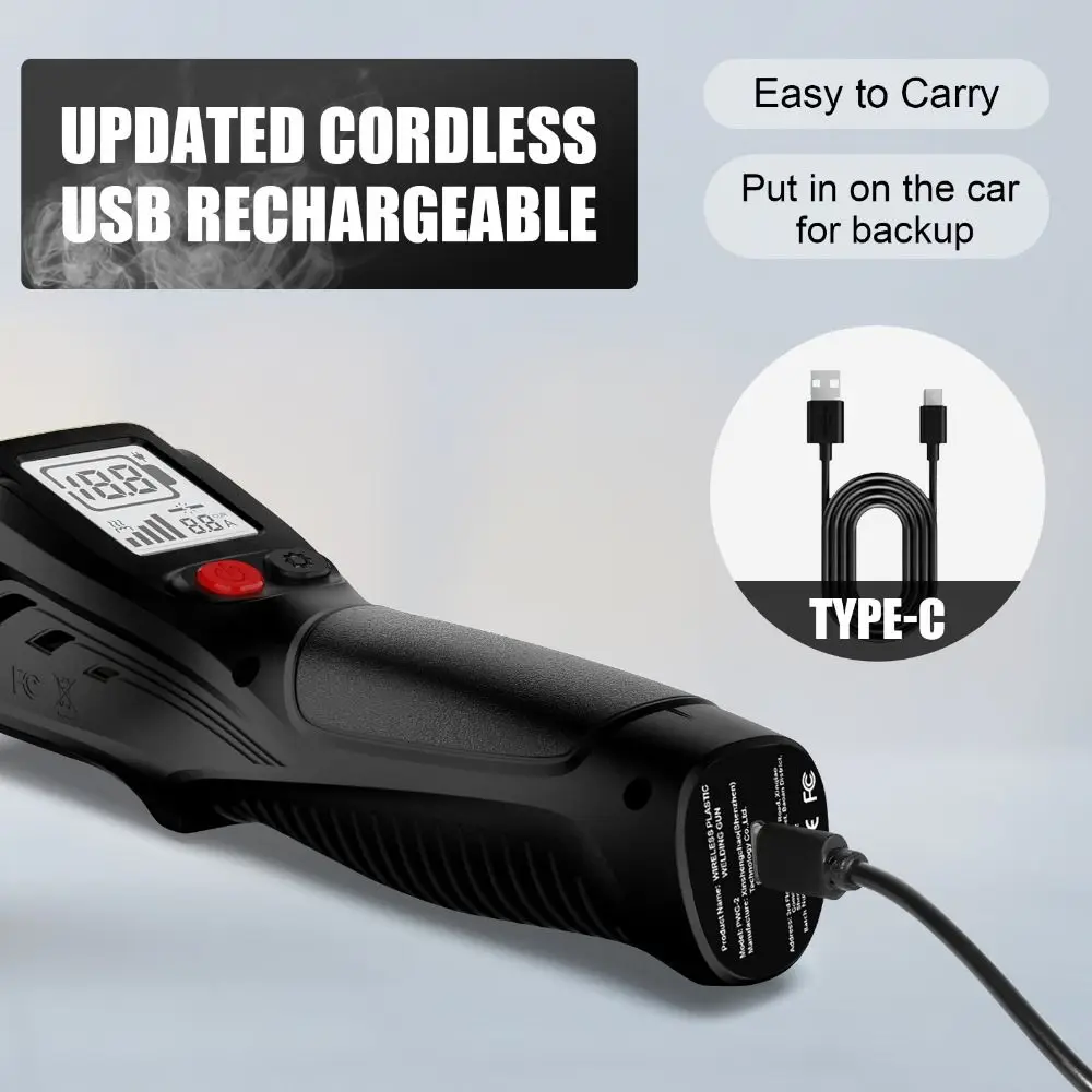 

Беспроводной аппарат для сварки пластика с USB-зарядкой, ЖК-дисплеем и цифровым управлением, ручной, с горячими скобами