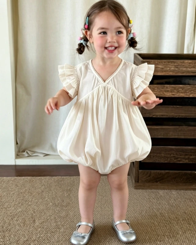 Girls' Onesie 2026 Spring and Summer New Children's Clothes Korean Style Girl Baby Cute Princess Sweet Lace Onesie Simple