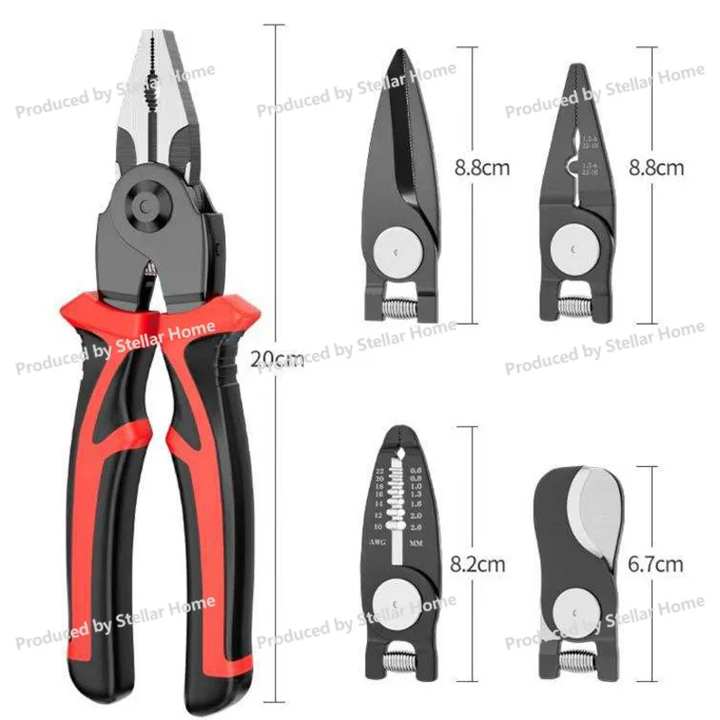 Multi-tool Pliers, 5-in-1 Head Changer, Wire Cutters, Scissors, Electricians, Wire Strippers, Cable Shears