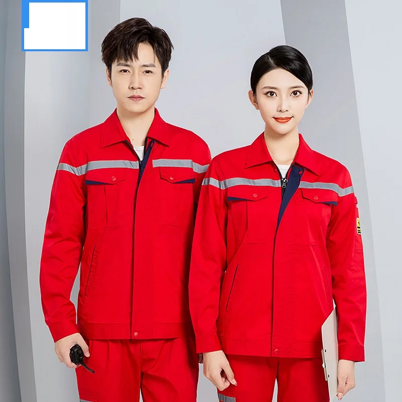 

Spring Summer Thin Anti Static Worker Clothing Contrast Color Reflective Stripe Safe Working Coverall Electric Factory Uniforms