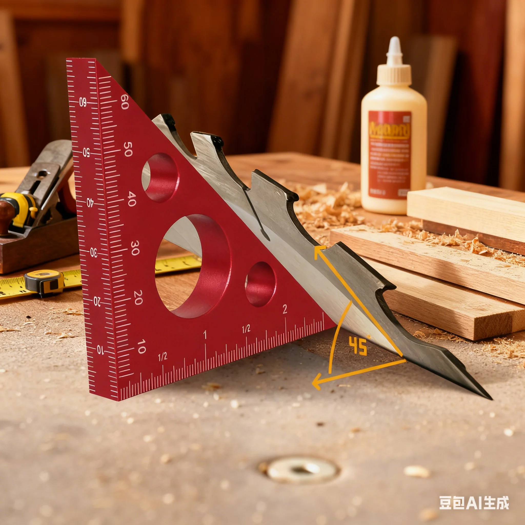 Aluminum Alloy Dual-Scale Triangle Woodworking Ruler, Metric & Inch Angle Measuring Tool with 45° & 90° Precision Markings