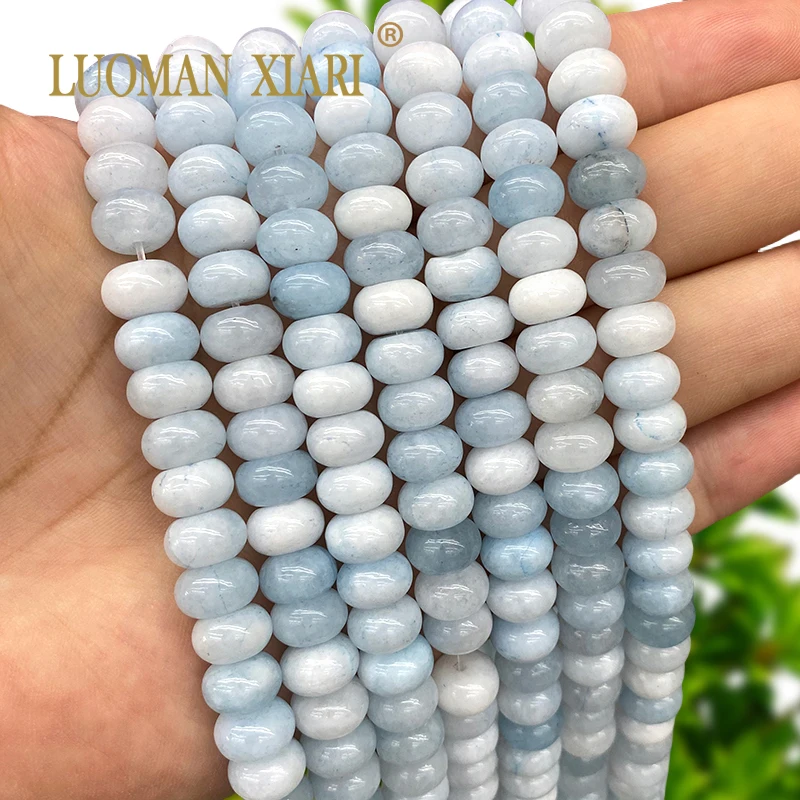 6x10MM Abacus Natural Stone Aquamarine Chalcedony Loose Rondelle Spacer Beads for Jewelry Making DIY Bracelet Charms Accessories