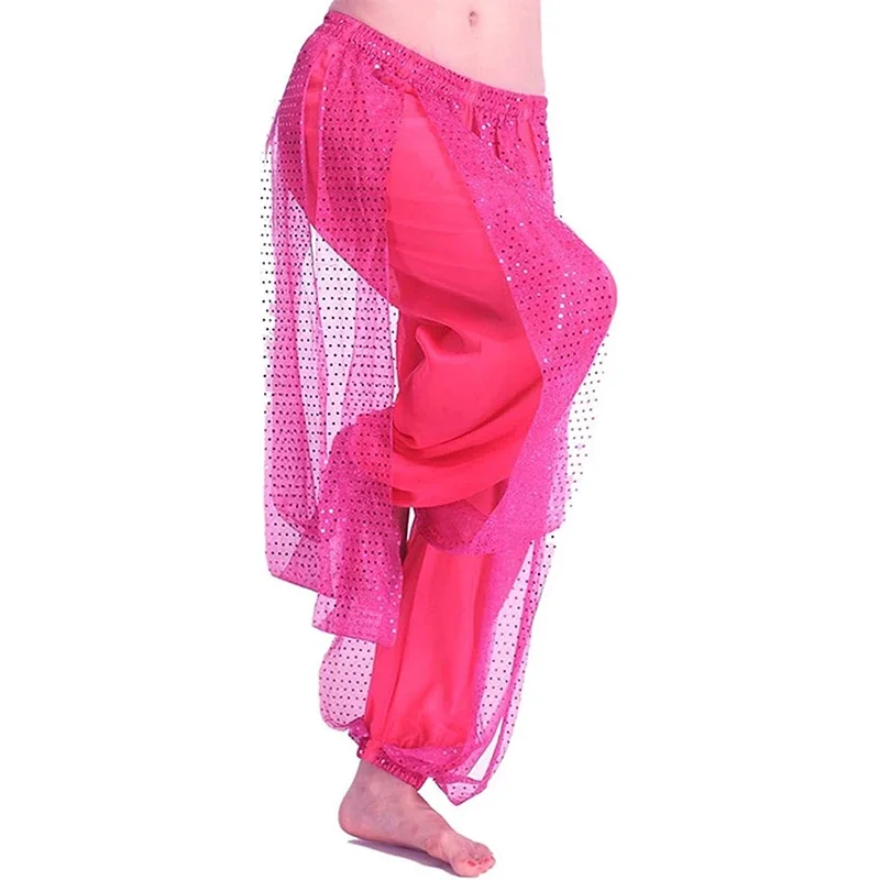 쉬폰 벨리댄스 하렘 팬츠 아랍 할로윈 랜턴 반짝이 스팽글 팬츠 화려한 팬츠 블루머 바지 여성용 댄스복