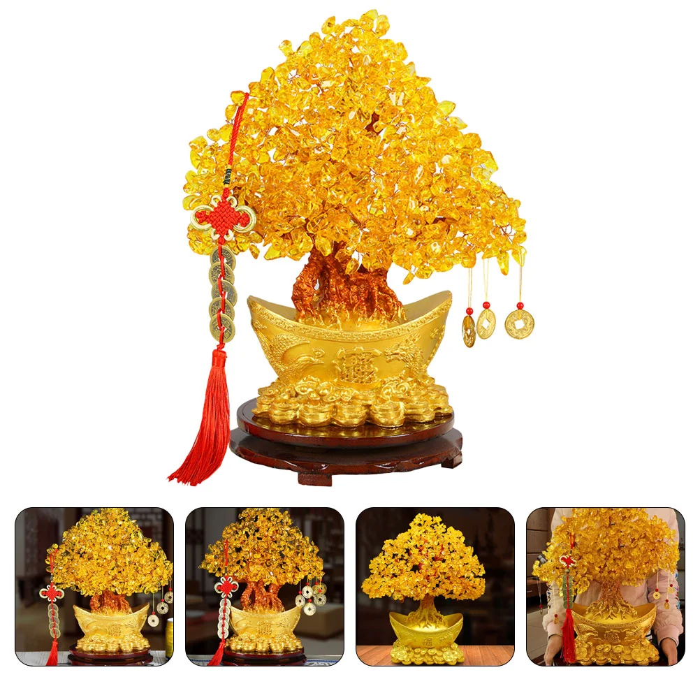 Citrine Macrocarpa Tree Tabletop Decoration The House Lucky Chinese Style Fortune Bonsai Wood Statue