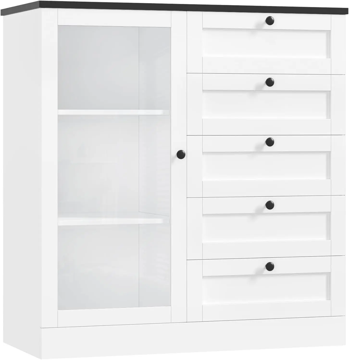 

Комод с 5-мя ящиками и дверцами Белый шкаф для хранения с ящиками и полками Широкий деревянный комод Современный комод-органайзеры f