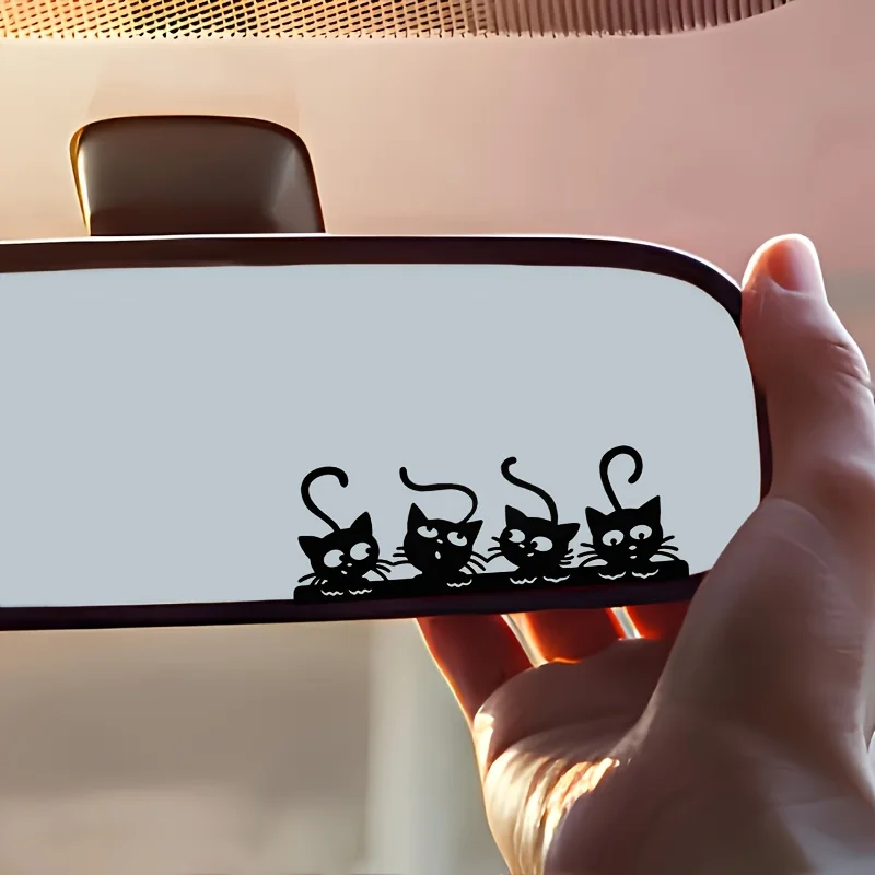 1pc/2pcs Four Cute and Playful Kittens Peeking in the Rearview Mirror- Stickers. Multifunctional use.