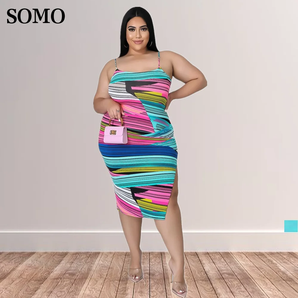 Summer Plus Size Women Clothing Print Sexy Straps Dress Backless Bandage Party Club Midi Dresses Wholesale Dropshipping