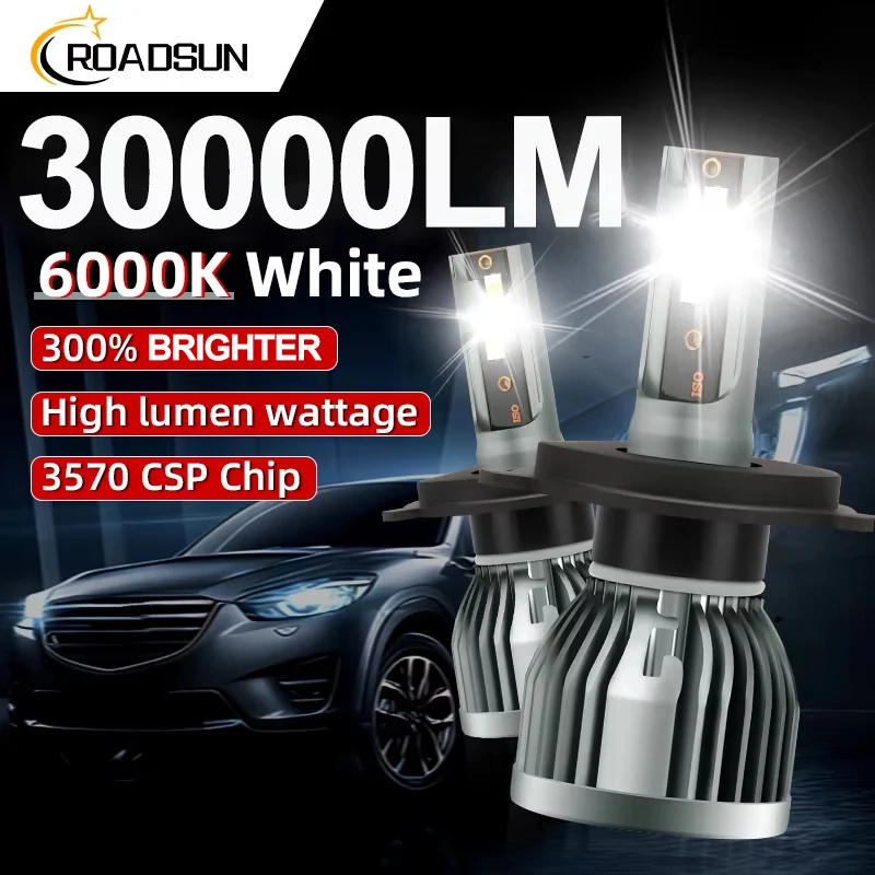 H4-Kühlsystem, 30.000 lm, Auto-LED-Scheinwerfer, integrierter Treiber, hochwertige 3570 CSP-Chips, LED-Lampen