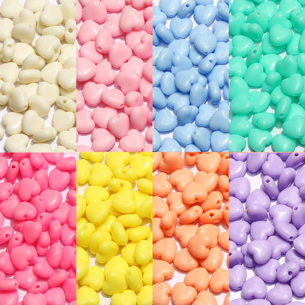 11mm 50pcs Solid Color Acrylic Heart Beads Loose Spacer Beads For Diy Necklace Bracelet Earrings Jewelry Making Accessories